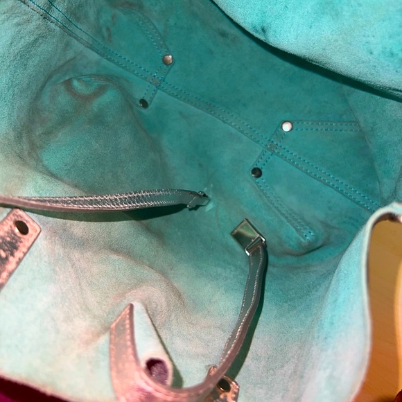 Tiffany & Co Tiffany Silver Metallic Leather Reversible Suede Tote Preowned